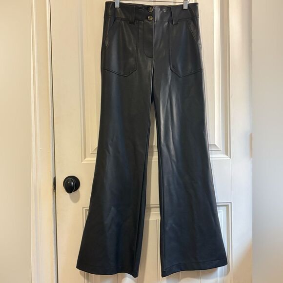 Anthropologie Maeve Flare leg Pants Faux Leather High-Waisted - Picture 4 of 12